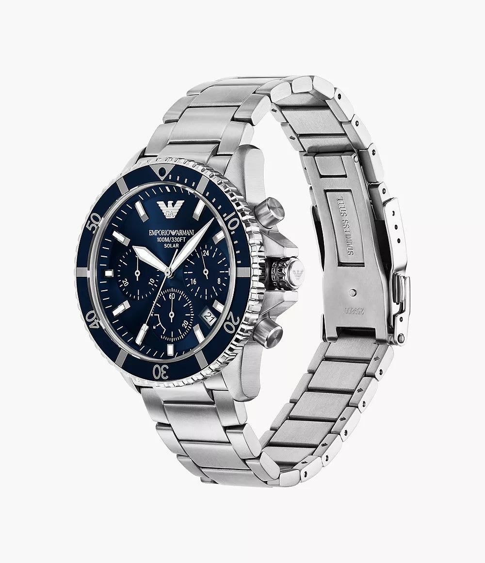Emporio Armani World Explorer Solar-Powered Chronograph Stainless Steel Watch - Silver