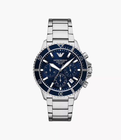 Emporio Armani World Explorer Solar-Powered Chronograph Stainless Steel Watch - Silver