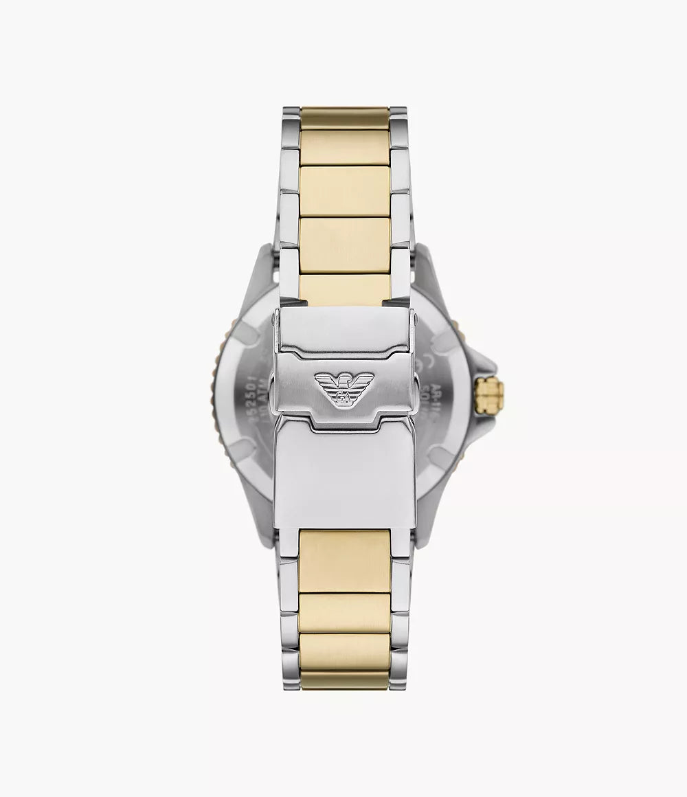 Emporio Armani World Explorer Three-Hand Date Two-Tone Stainless Steel Watch