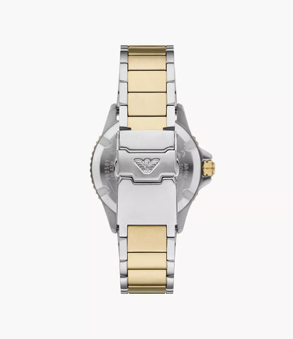 Emporio Armani World Explorer Three-Hand Date Two-Tone Stainless Steel Watch