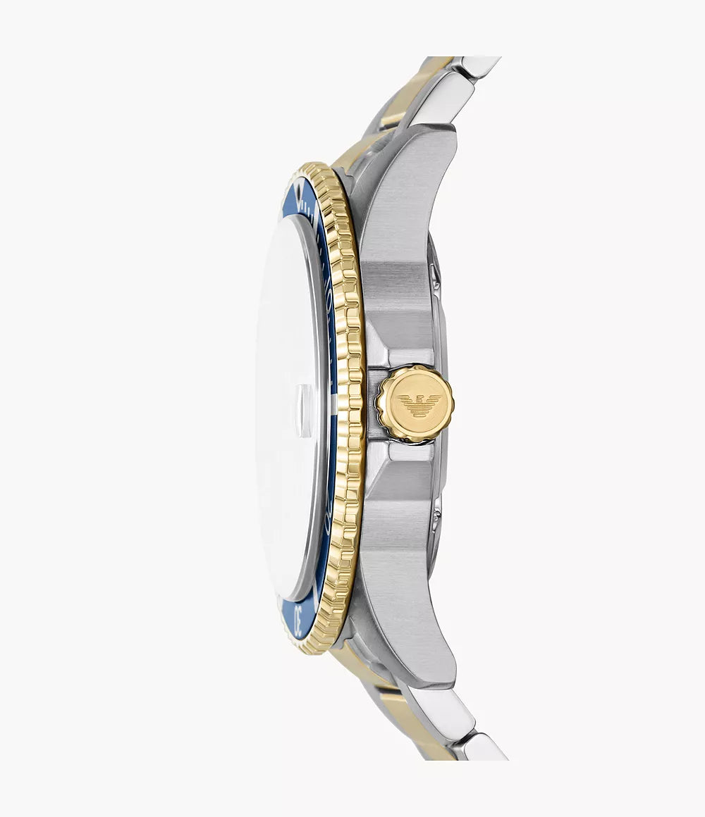 Emporio Armani World Explorer Three-Hand Date Two-Tone Stainless Steel Watch