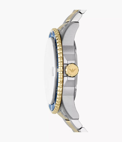 Emporio Armani World Explorer Three-Hand Date Two-Tone Stainless Steel Watch