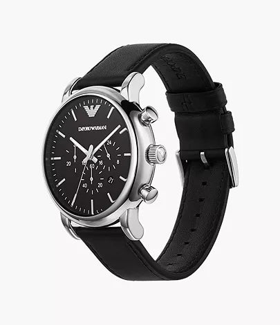 Emporio Armani Men's Chronograph Black Leather Watch