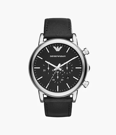Emporio Armani Men's Chronograph Black Leather Watch
