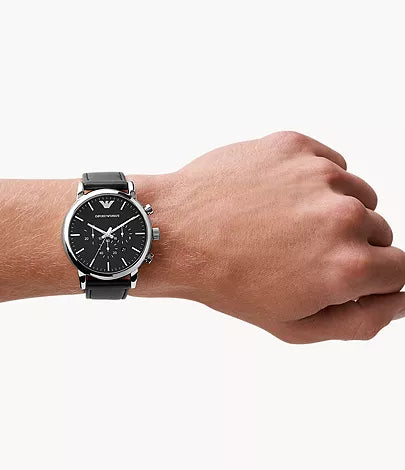 Emporio Armani Men's Chronograph Black Leather Watch