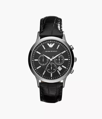 Emporio Armani Men's Chronograph Black Leather Watch