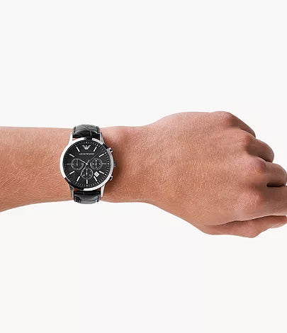Emporio Armani Men's Chronograph Black Leather Watch