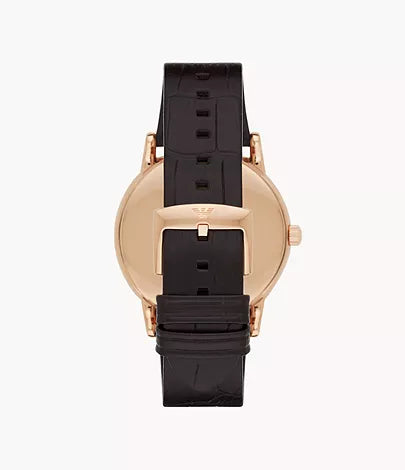 Emporio Armani Three-Hand Date Brown Leather Watch