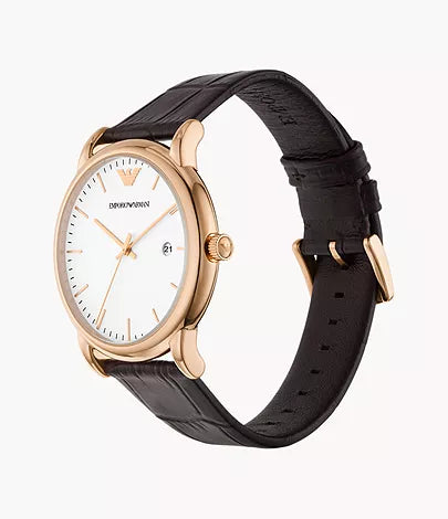 Emporio Armani Three-Hand Date Brown Leather Watch