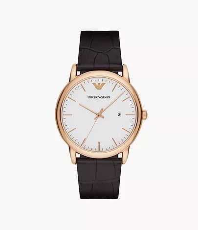 Emporio Armani Three-Hand Date Brown Leather Watch
