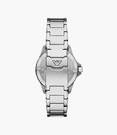 Emporio Armani World Explorer Three-Hand Date Stainless Steel Watch and Green Silicone Strap Set