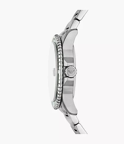 Emporio Armani World Explorer Three-Hand Date Stainless Steel Watch and Green Silicone Strap Set