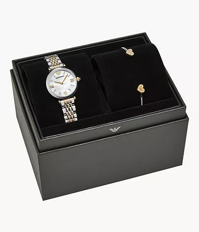 Emporio Armani Two-Hand Two-Tone Stainless Steel Watch and Bracelet Set