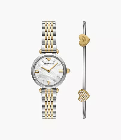 Emporio Armani Two-Hand Two-Tone Stainless Steel Watch and Bracelet Set