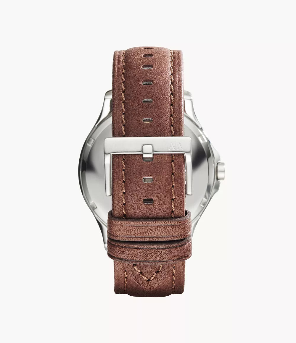 Armani Exchange Three-Hand Date Black Leather Watch - Brown