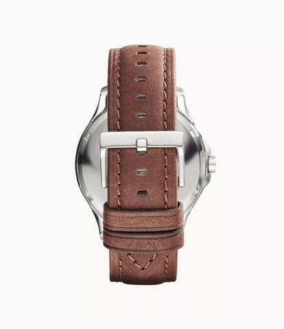 Armani Exchange Three-Hand Date Black Leather Watch - Brown