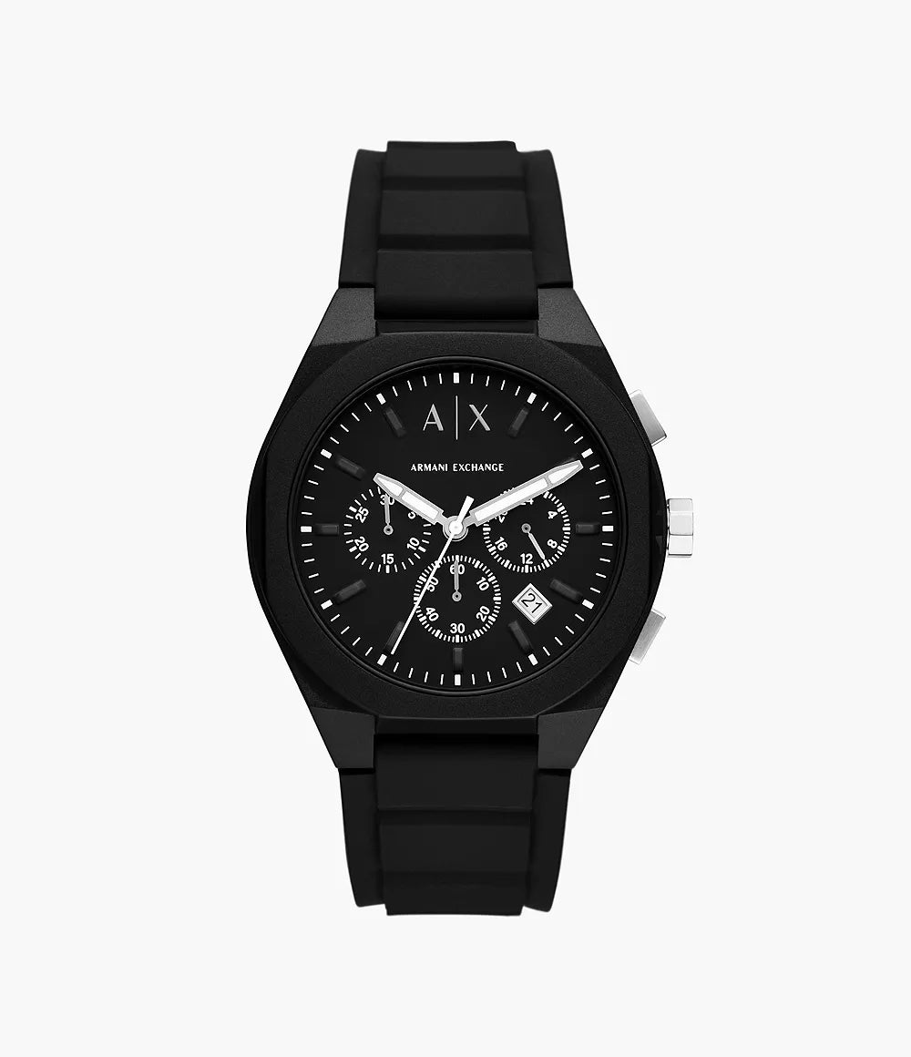 Armani Exchange Chronograph Black Silicone Watch - Black