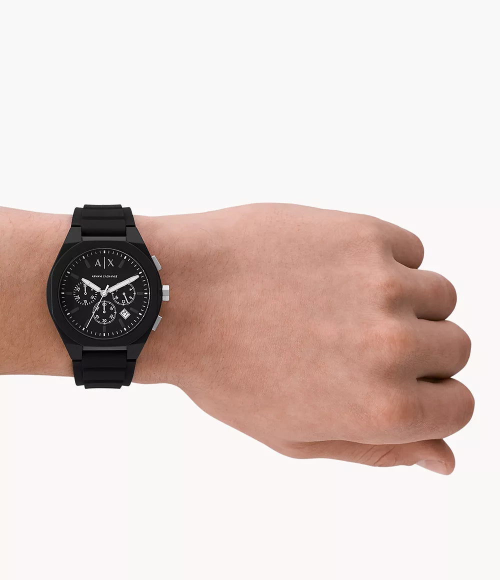 Armani Exchange Chronograph Black Silicone Watch - Black
