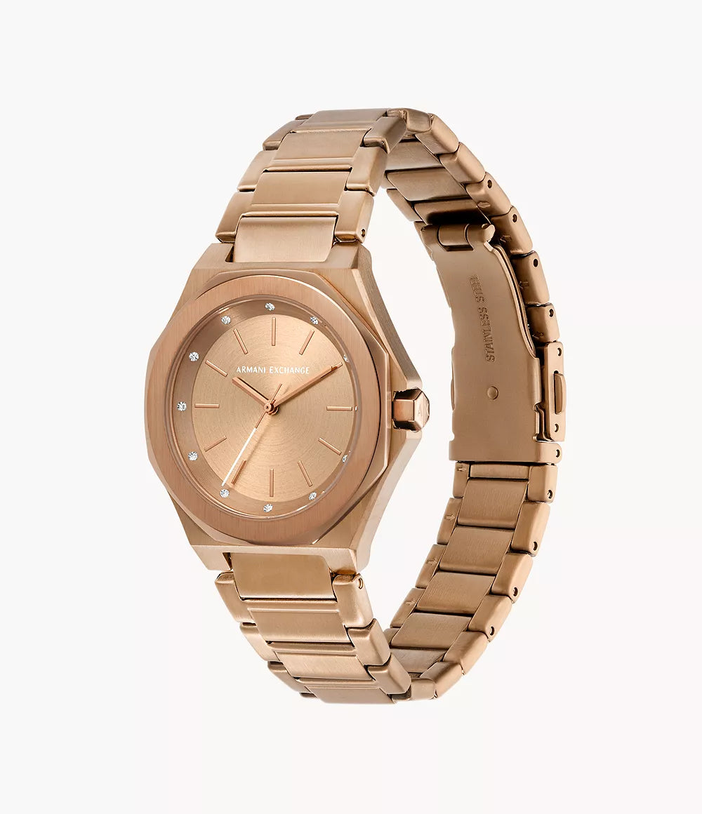 Armani Exchange Three-Hand Beige Gold-Tone Stainless Steel Watch - Beige Gold