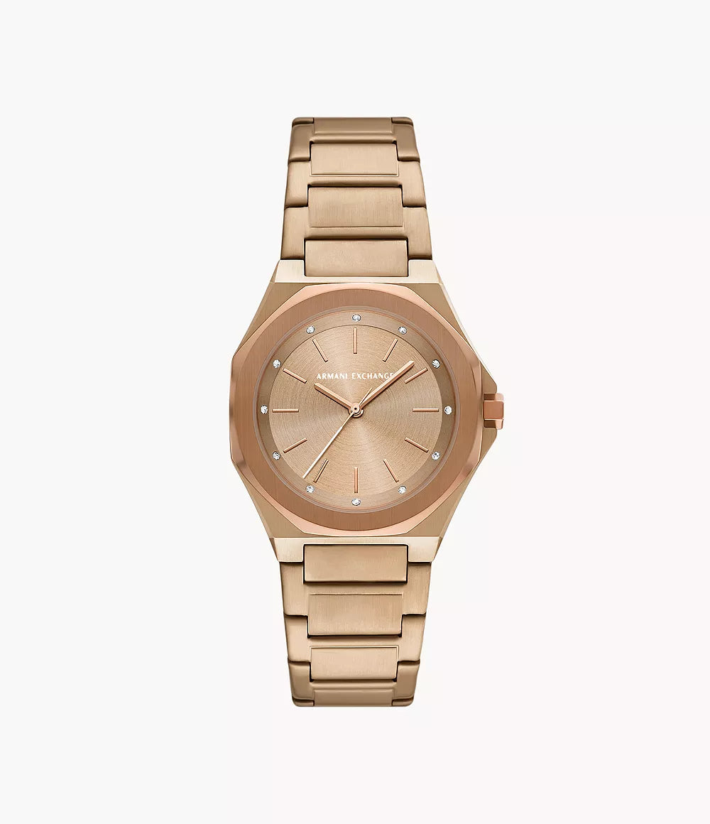 Armani Exchange Three-Hand Beige Gold-Tone Stainless Steel Watch - Beige Gold