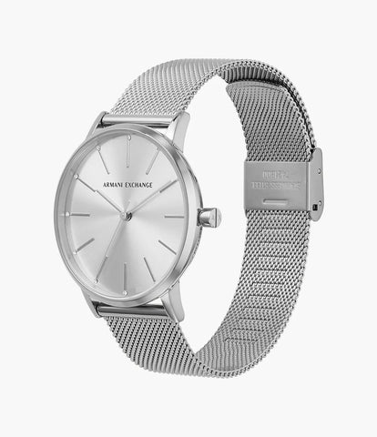 Armani Exchange Three-Hand Stainless Steel Mesh Watch - Silver