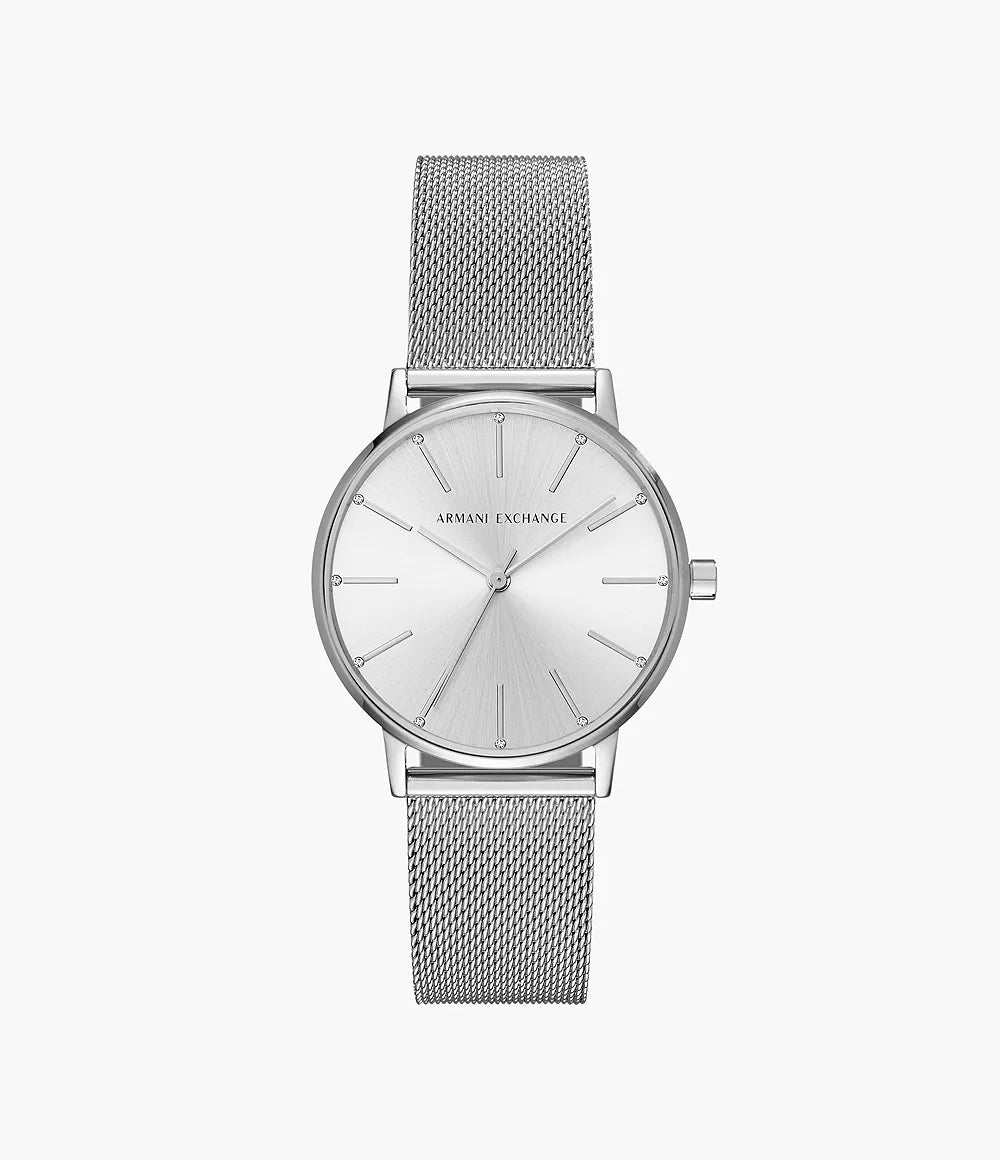 Armani Exchange Three-Hand Stainless Steel Mesh Watch - Silver