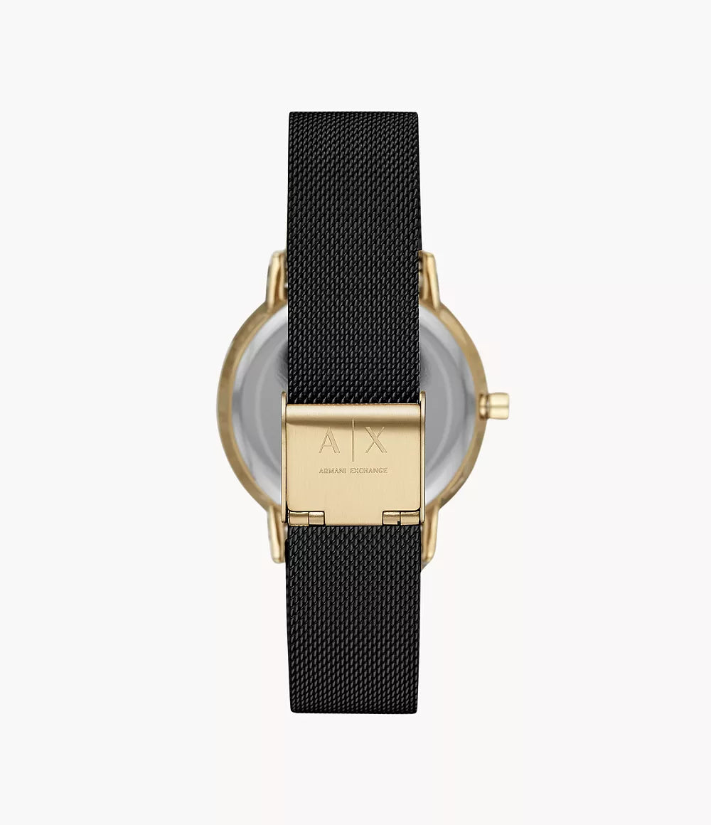 Armani Exchange Three-Hand Black Stainless Steel Mesh Watch - Black