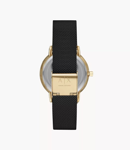 Armani Exchange Three-Hand Black Stainless Steel Mesh Watch - Black