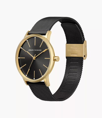 Armani Exchange Three-Hand Black Stainless Steel Mesh Watch - Black