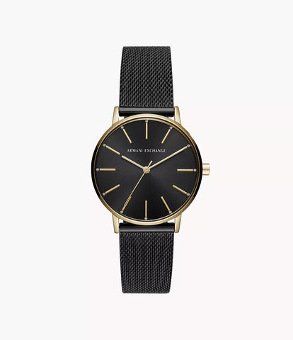 Armani Exchange Three-Hand Black Stainless Steel Mesh Watch - Black