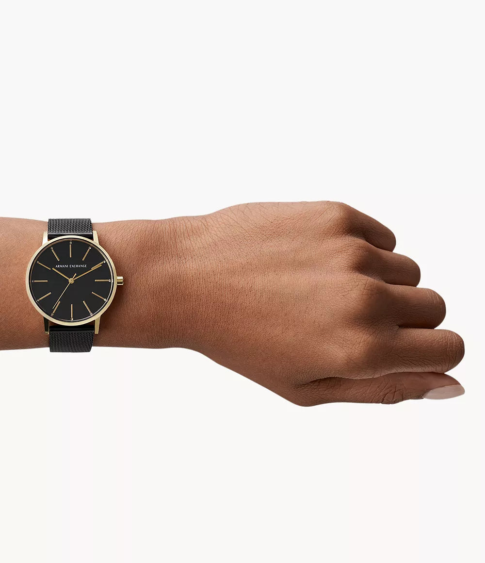 Armani Exchange Three-Hand Black Stainless Steel Mesh Watch - Black