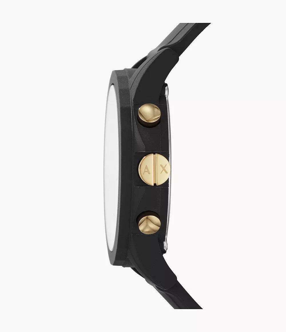 Armani Exchange Chronograph Black Silicone Watch and Luggage Tag Gift Set