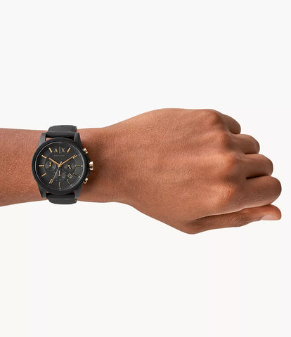 Armani Exchange Chronograph Black Silicone Watch and Luggage Tag Gift Set