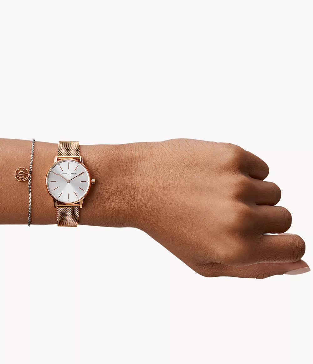 Armani Exchange Two-Hand Rose Gold-Tone Stainless Steel Watch and Bracelet Gift Set