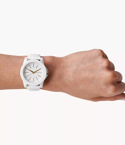 Armani Exchange Three-Hand White Silicone Watch and Luggage Tag Gift Set