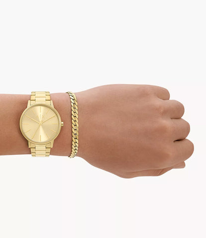 Armani Exchange Three-Hand Gold-Tone Stainless Steel Watch and Gold-Tone Stainless Steel Bracelet Set