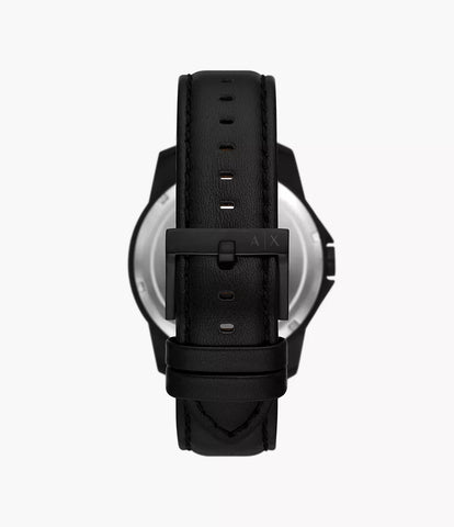 Armani Exchange Men's Black Leather Watch, Black Dial