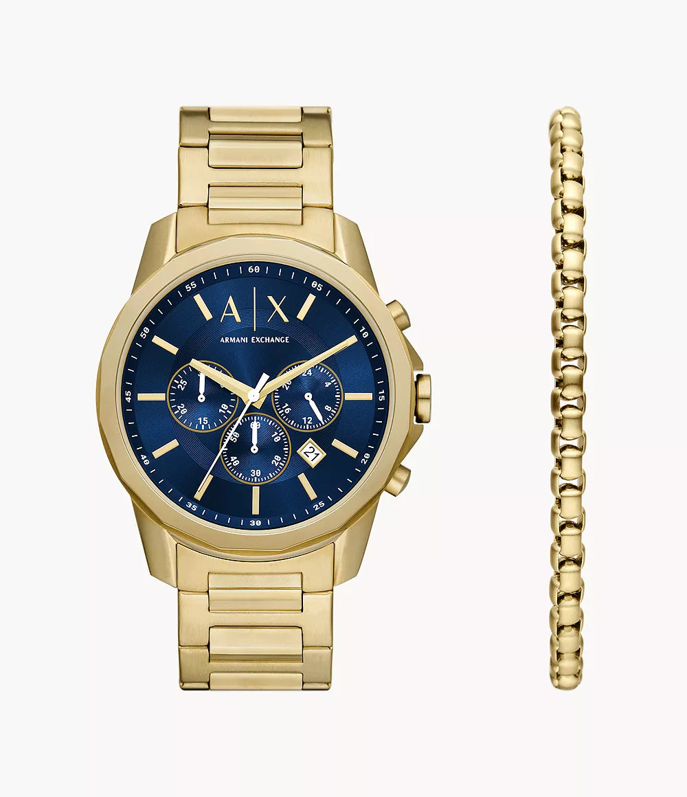 Armani Exchange Chronograph Gold-Tone Stainless Steel Watch and Bracelet Set