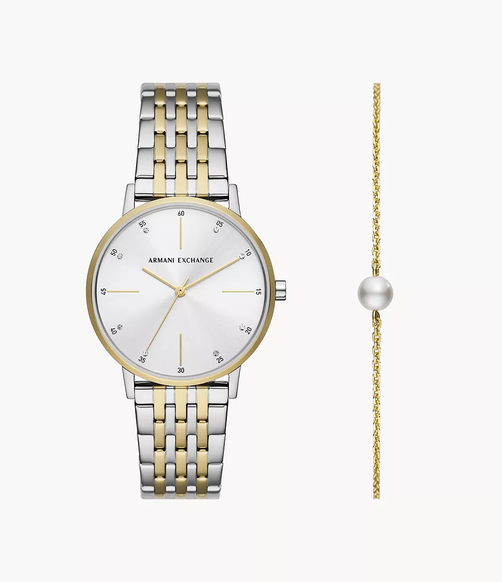Armani Exchange Women's Three-Hand Two-Tone Stainless Steel Watch and Bracelet Set