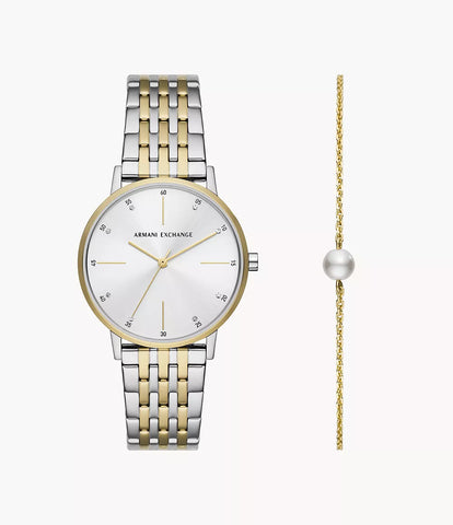 Armani Exchange Women's Three-Hand Two-Tone Stainless Steel Watch and Bracelet Set