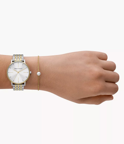 Armani Exchange Women's Three-Hand Two-Tone Stainless Steel Watch and Bracelet Set