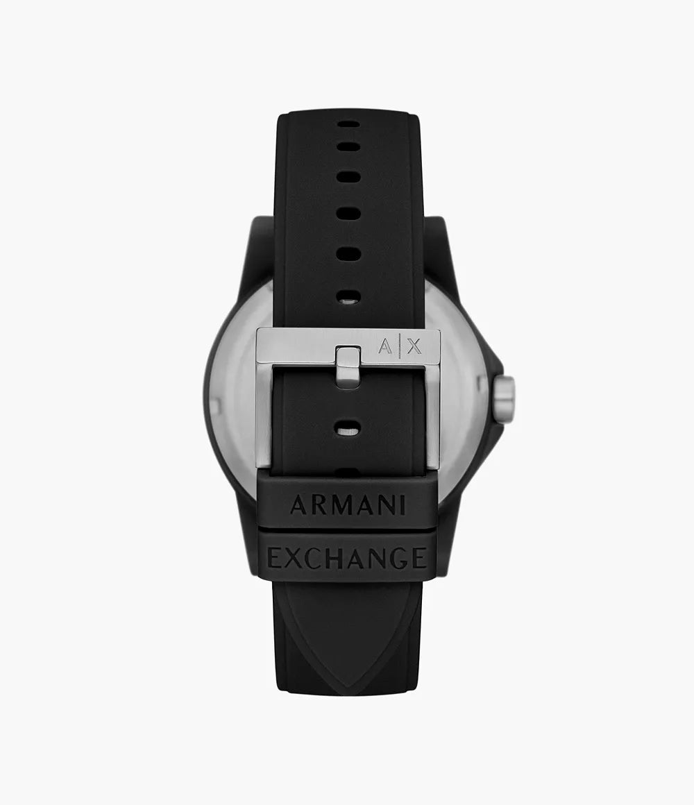 Armani Exchange Three-Hand Black Silicone Watch and Bracelet Set