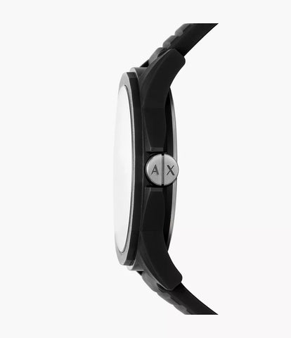 Armani Exchange Three-Hand Black Silicone Watch and Bracelet Set