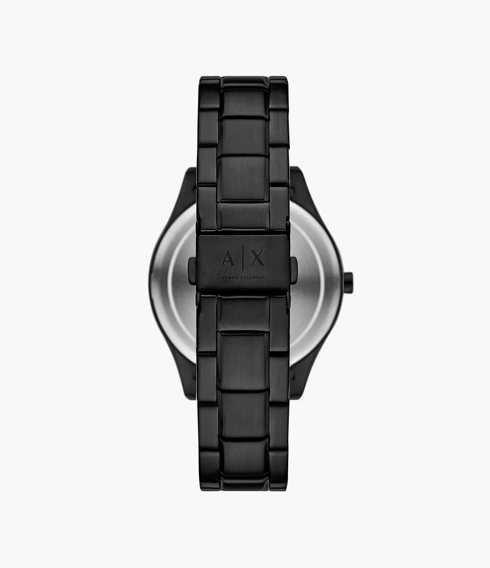 Armani Exchange Multifunction Black Stainless Steel Watch and Necklace Set