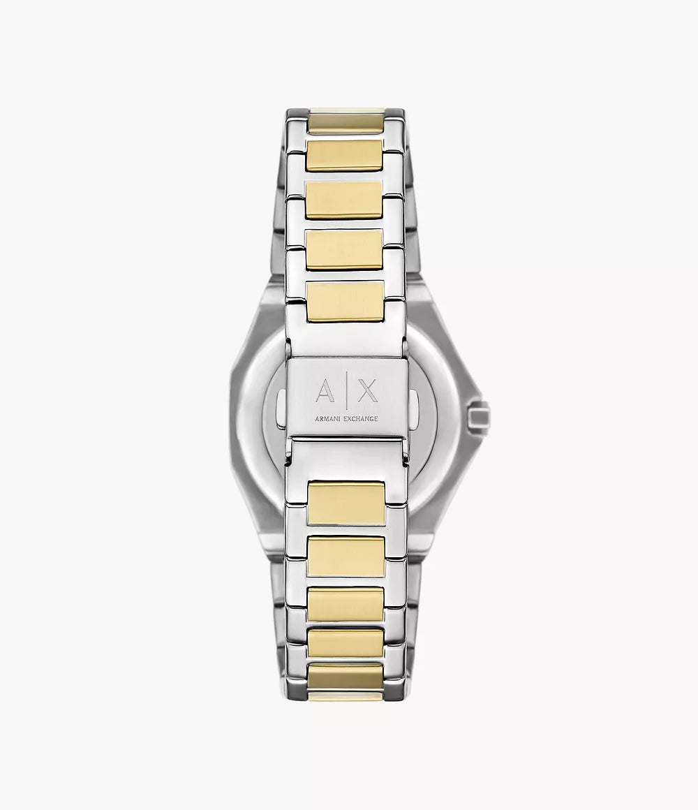 Armani Exchange Three-Hand Two-Tone Stainless Steel Watch and Necklace Set