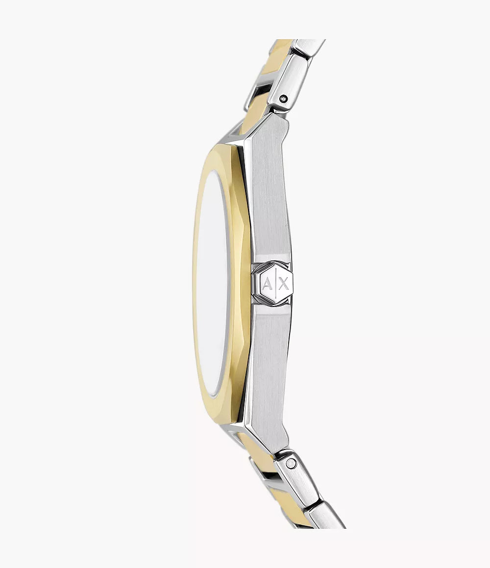 Armani Exchange Three-Hand Two-Tone Stainless Steel Watch and Necklace Set