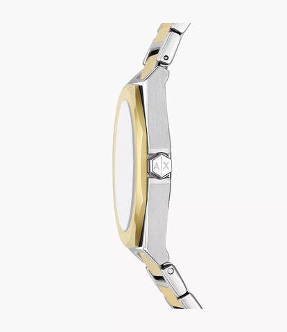 Armani Exchange Three-Hand Two-Tone Stainless Steel Watch and Necklace Set