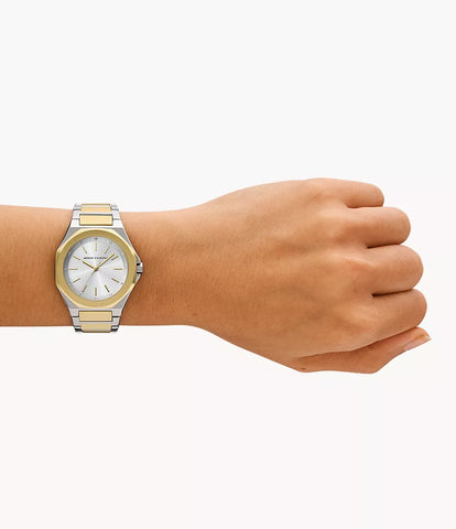 Armani Exchange Three-Hand Two-Tone Stainless Steel Watch and Necklace Set