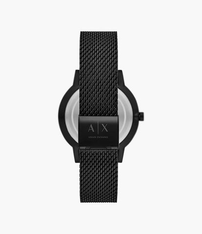 Armani Exchange Multifunction Black Stainless Steel Watch and Necklace Set