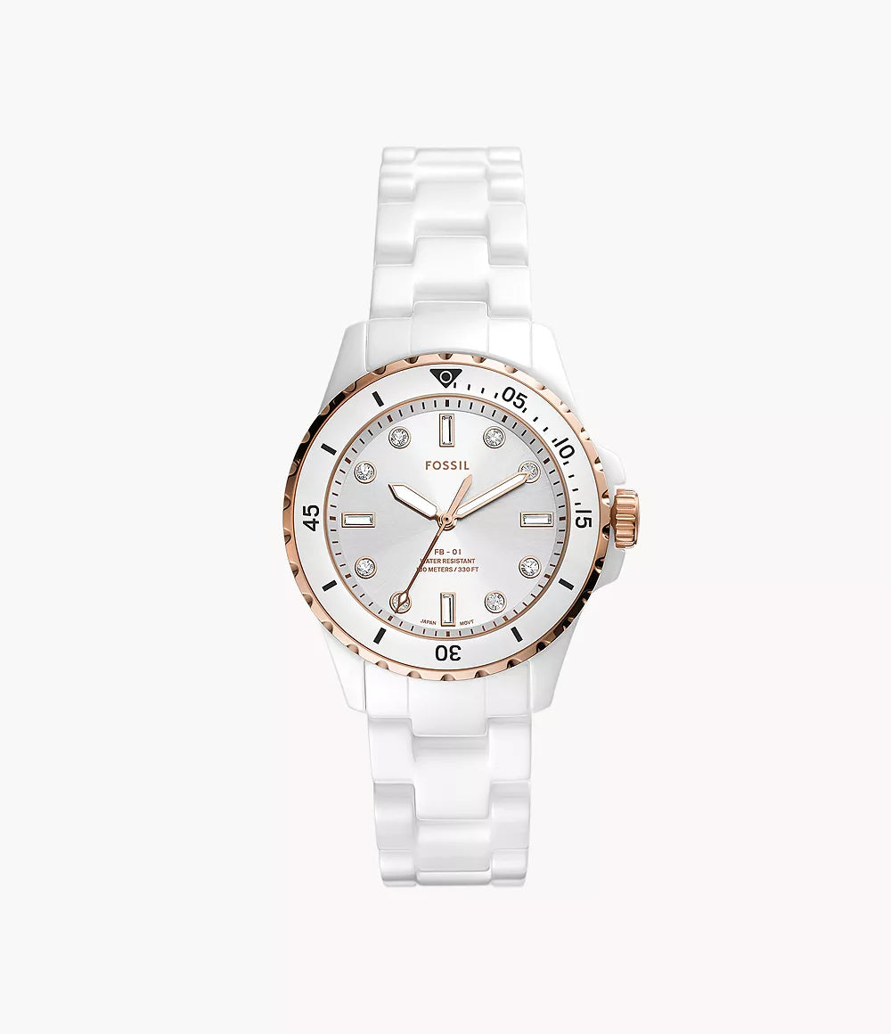 Fossil - FB-01 Three-Hand White Ceramic Women's Watch - White